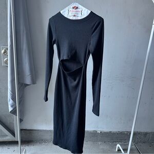 Black Long Sleeve Dress with Peekaboo Slit